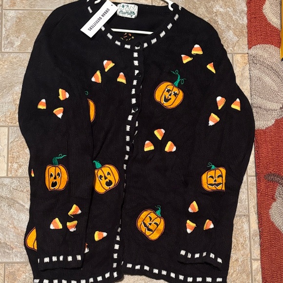 Urban Outfitters Sweaters - Urban Outfitters urban renewal vintage Pumpkin Cardigan - Black and Orange